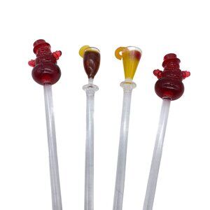 Snowman cocktail stirrers cocktail drink glasses plastic red Christmas barware 7